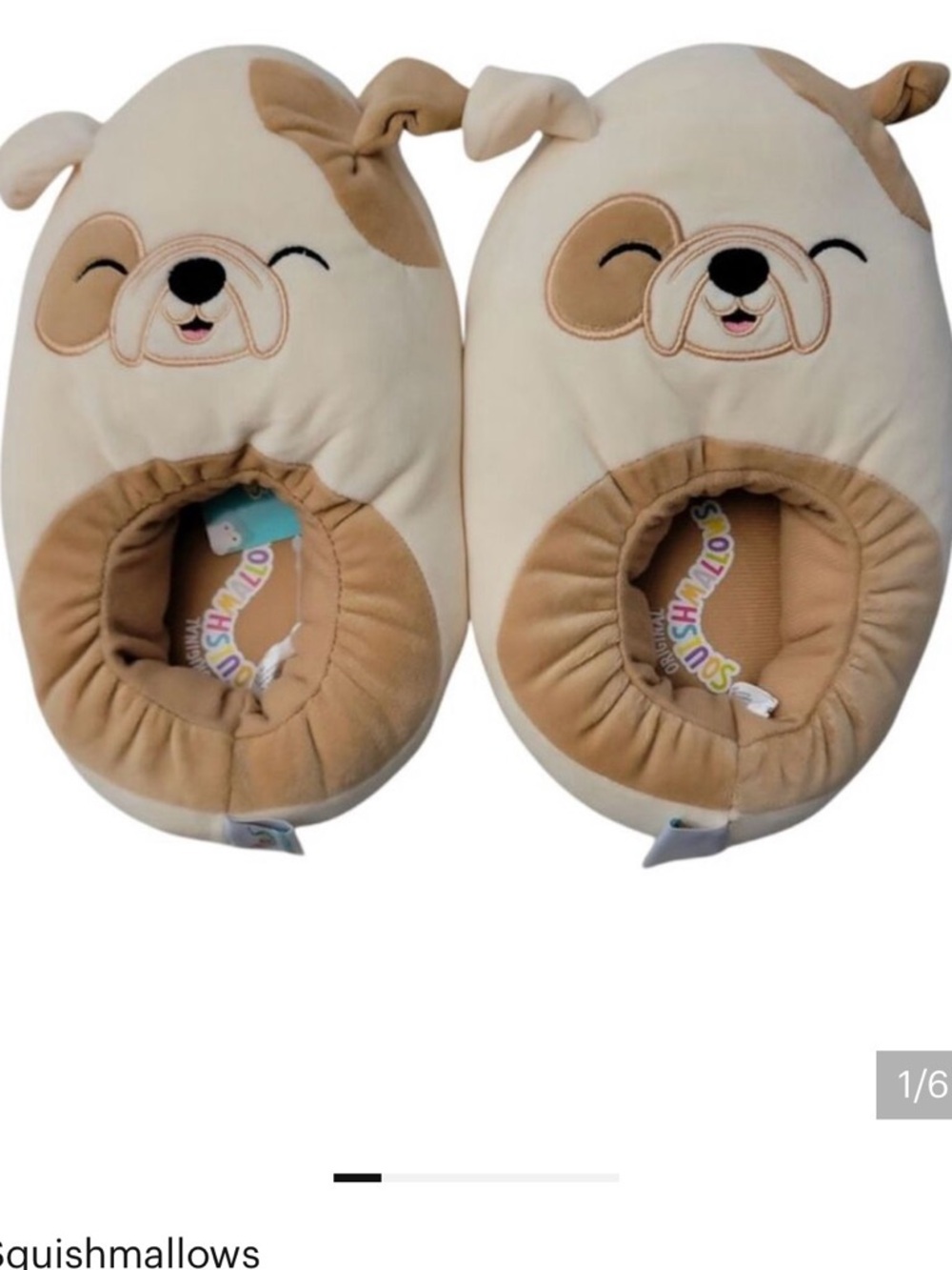 Cute Puppy Plush Slippers in Cream & Tan big kids 7-8